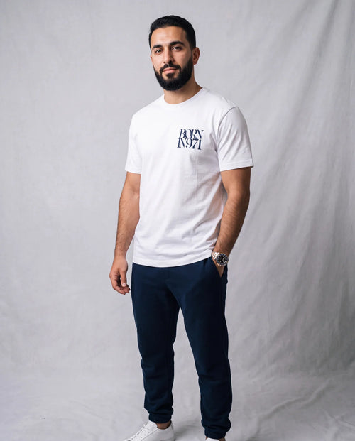 The Dhow Tee front view on model