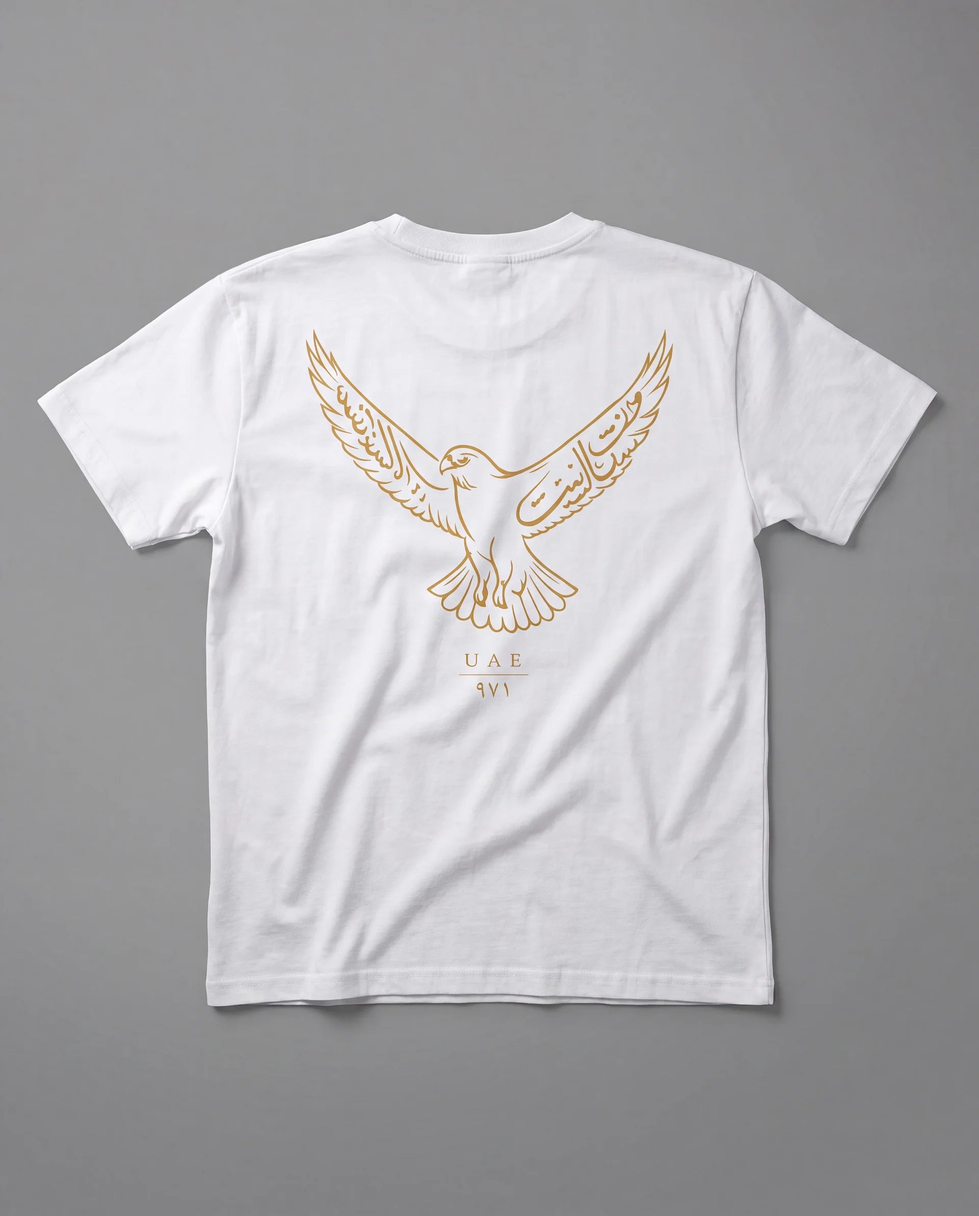 The Falcon Tee in white, falcon back print