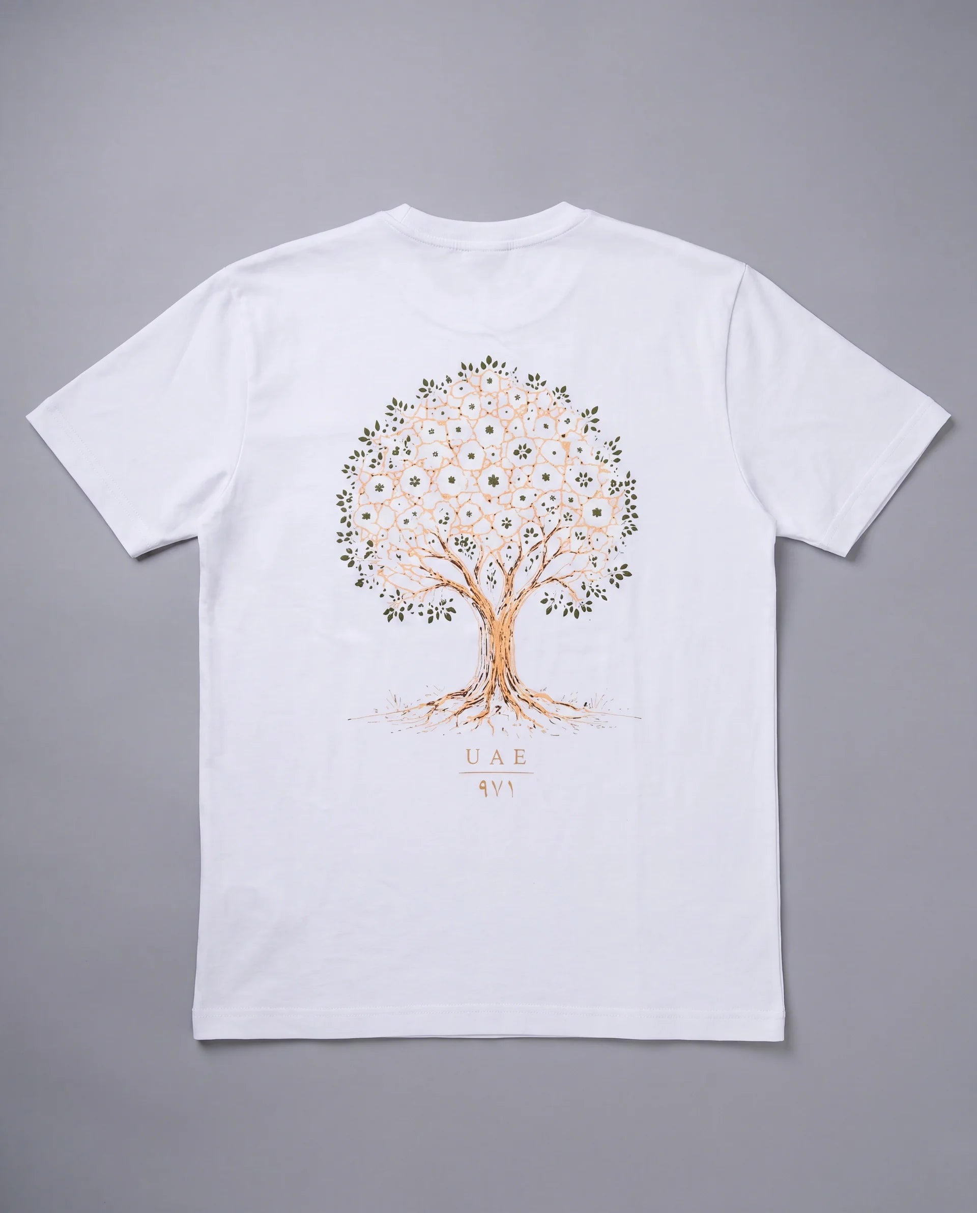 The Ghaf Tee in white, ghaf back print